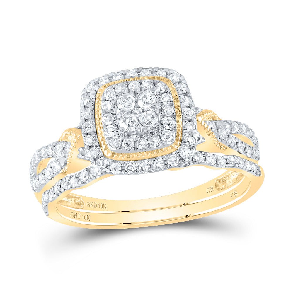 10K Yellow Gold Diamond Cushion Double Halo Bridal Set 1/2 Cttw - Splendid Jewellery