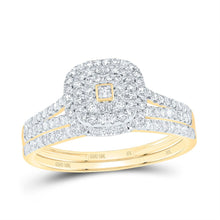 Load image into Gallery viewer, 10K Yellow Gold Diamond Cushion Double Halo Bridal Set 1/2 Cttw - Splendid Jewellery