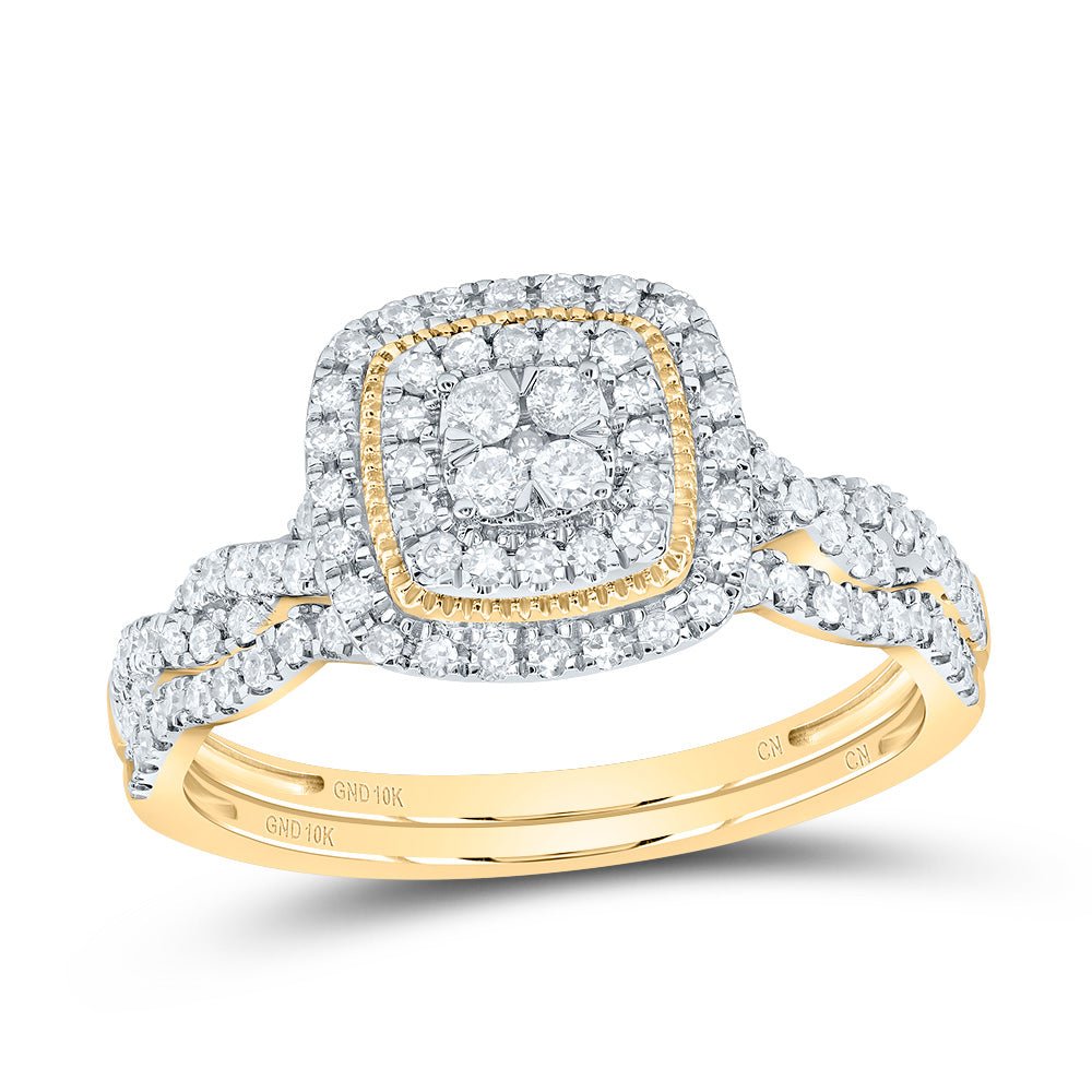 10K Yellow Gold Diamond Cushion Double Halo Bridal Set 1/2 Cttw - Splendid Jewellery