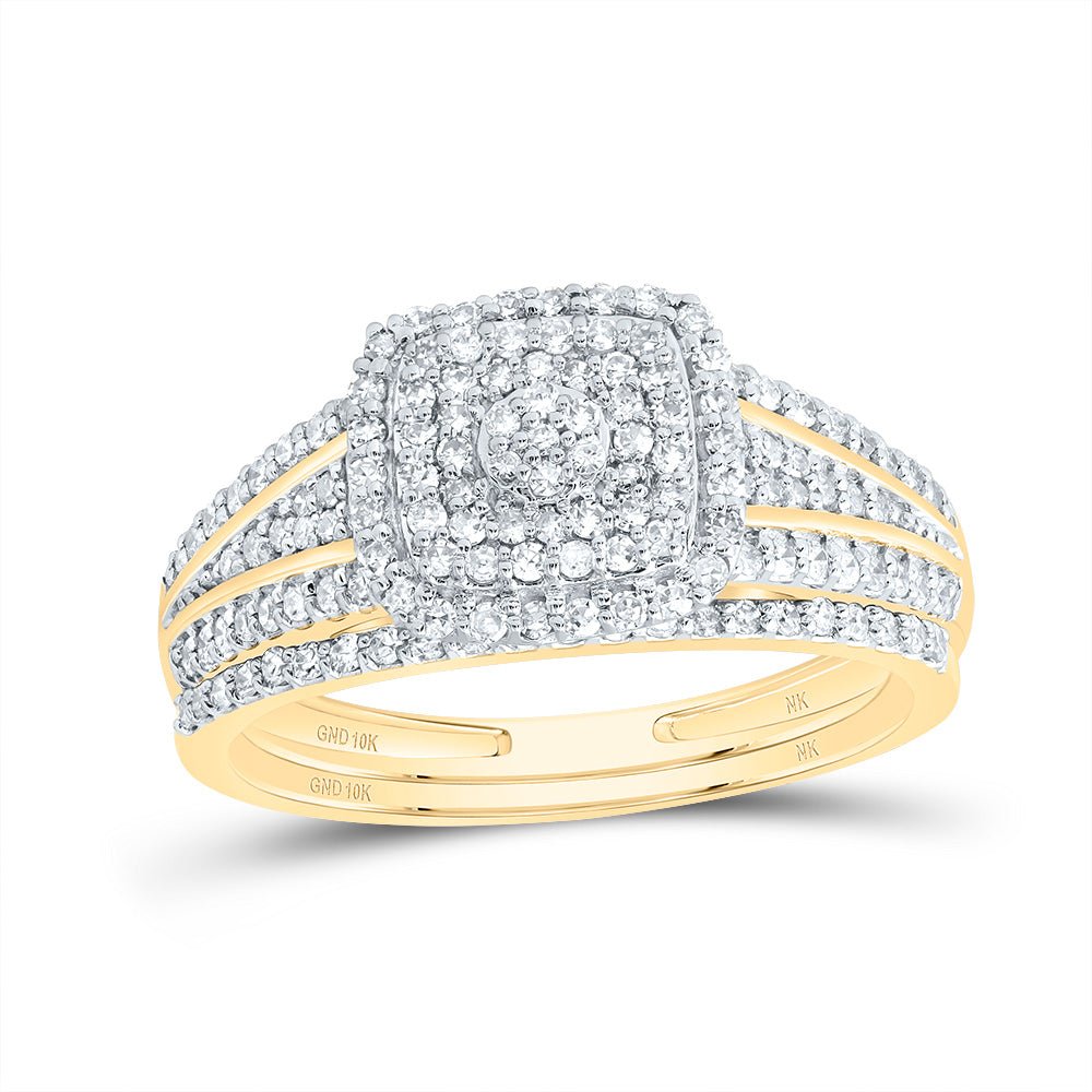 10K Yellow Gold Diamond Cushion Double Halo Bridal Set 1/2 Cttw - Splendid Jewellery