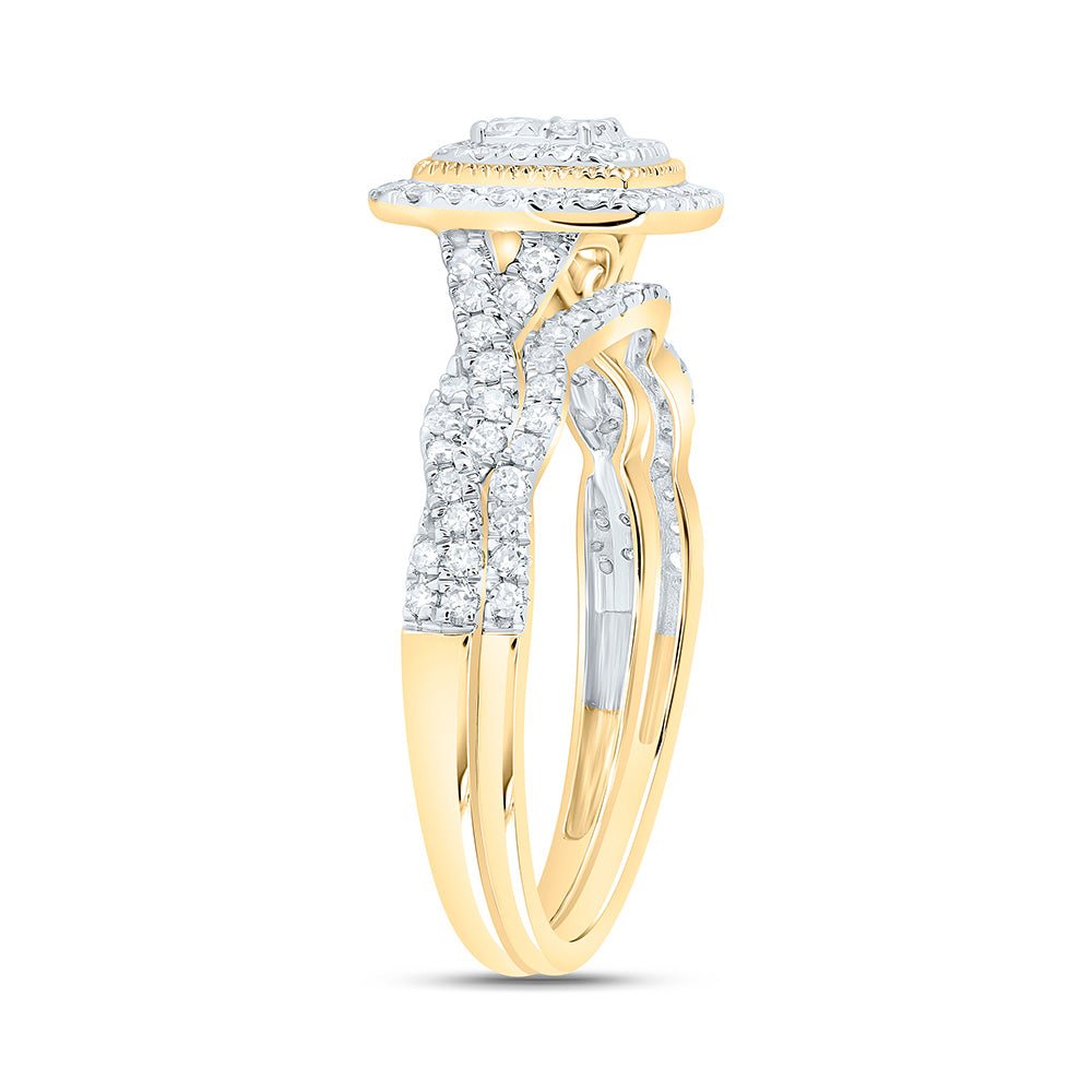 10K Yellow Gold Diamond Cushion Double Halo Bridal Set 1/2 Cttw - Splendid Jewellery