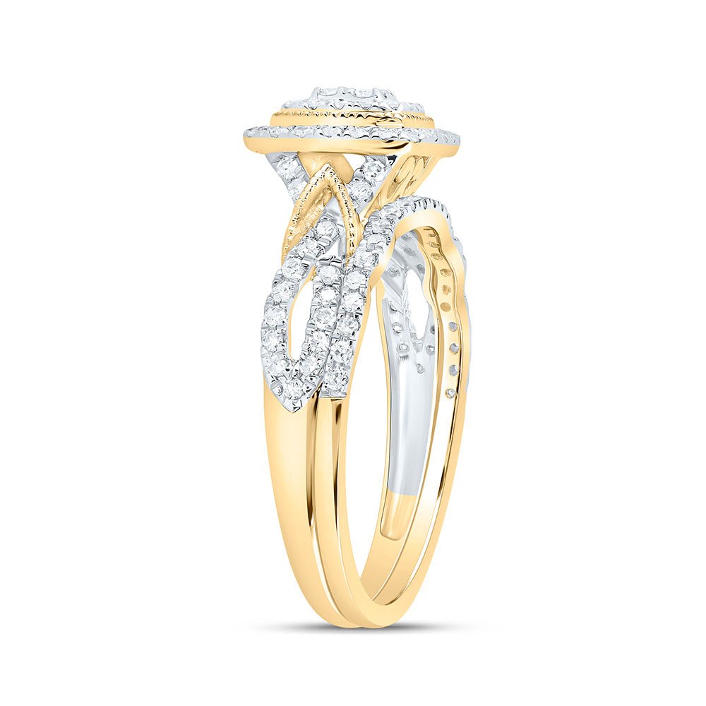 10K Yellow Gold Diamond Cushion Double Halo Bridal Set 1/2 Cttw - Splendid Jewellery
