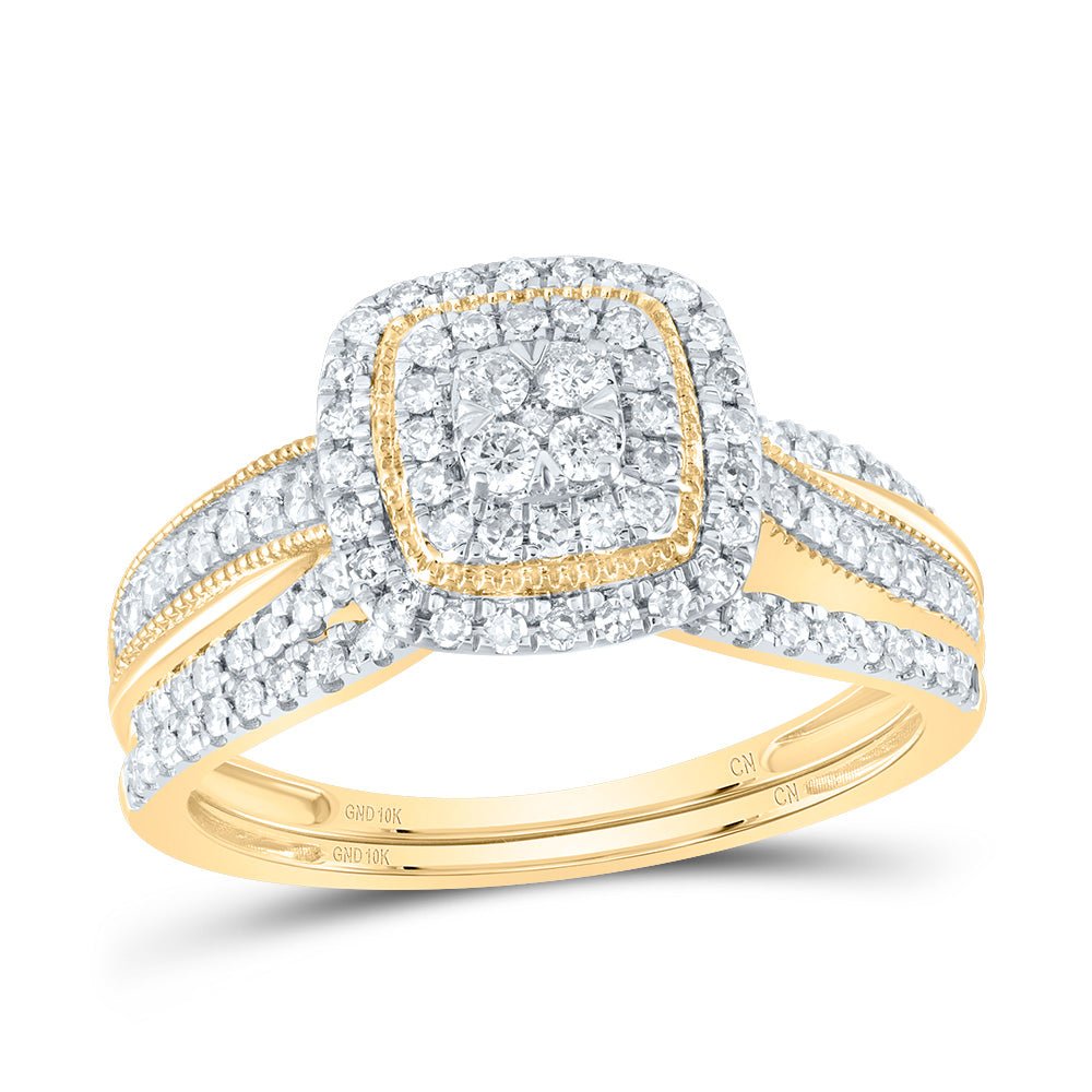 10K Yellow Gold Diamond Cushion Double Halo Bridal Set 1/2 Cttw - Splendid Jewellery