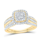 10K Yellow Gold Diamond Cushion Double Halo Bridal Set 1/2 Cttw - Splendid Jewellery
