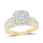 10K Yellow Gold Diamond Cushion Double Halo Bridal Set 1/2 Cttw - Splendid Jewellery