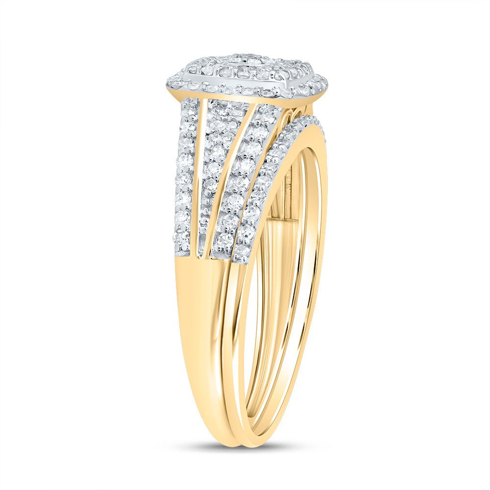 10K Yellow Gold Diamond Cushion Double Halo Bridal Set 1/2 Cttw - Splendid Jewellery