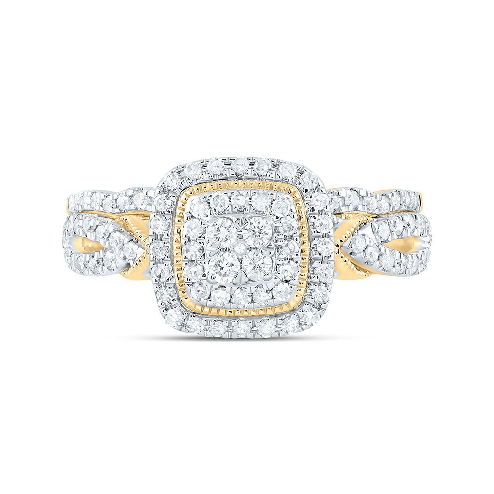 10K Yellow Gold Diamond Cushion Double Halo Bridal Set 1/2 Cttw - Splendid Jewellery