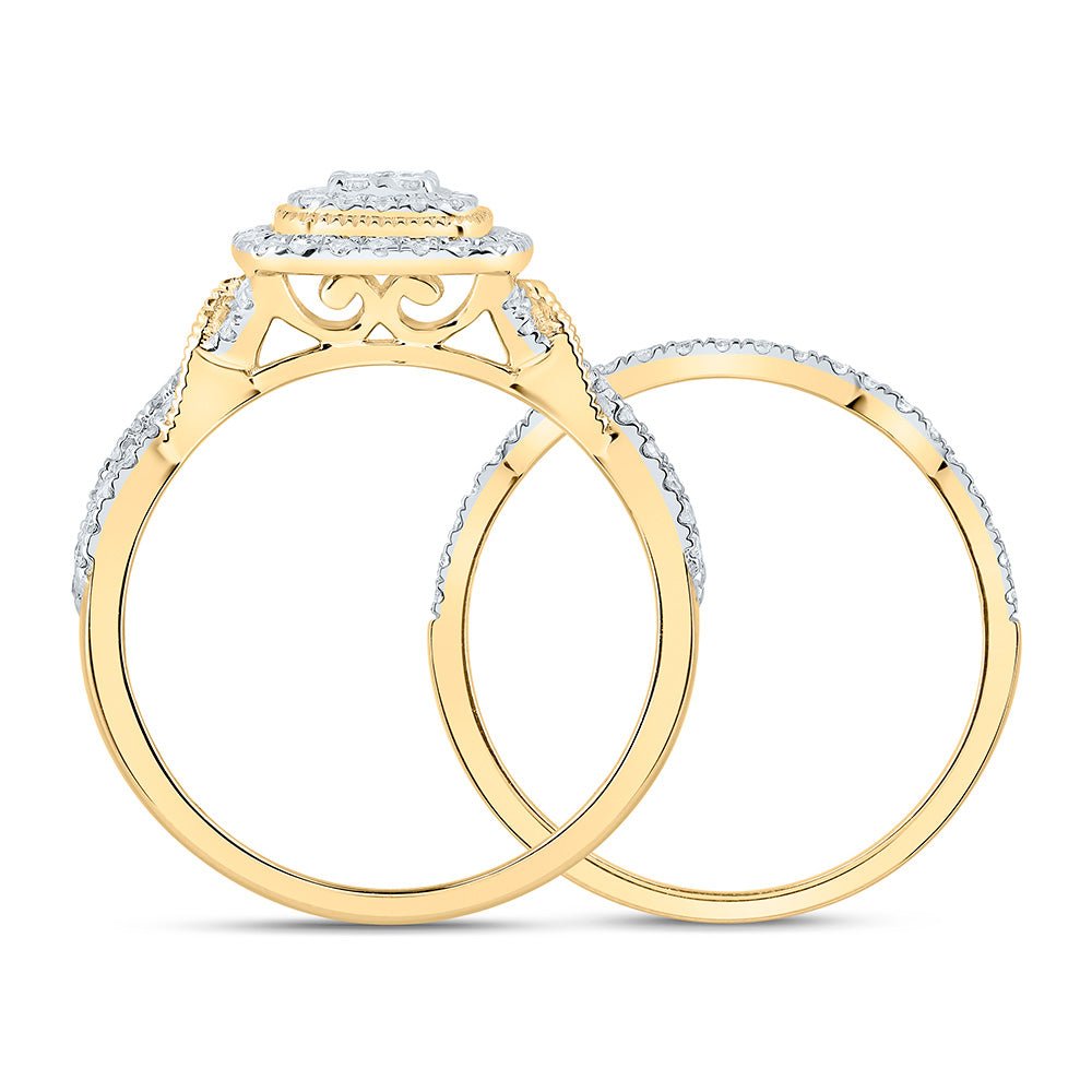 10K Yellow Gold Diamond Cushion Double Halo Bridal Set 1/2 Cttw - Splendid Jewellery