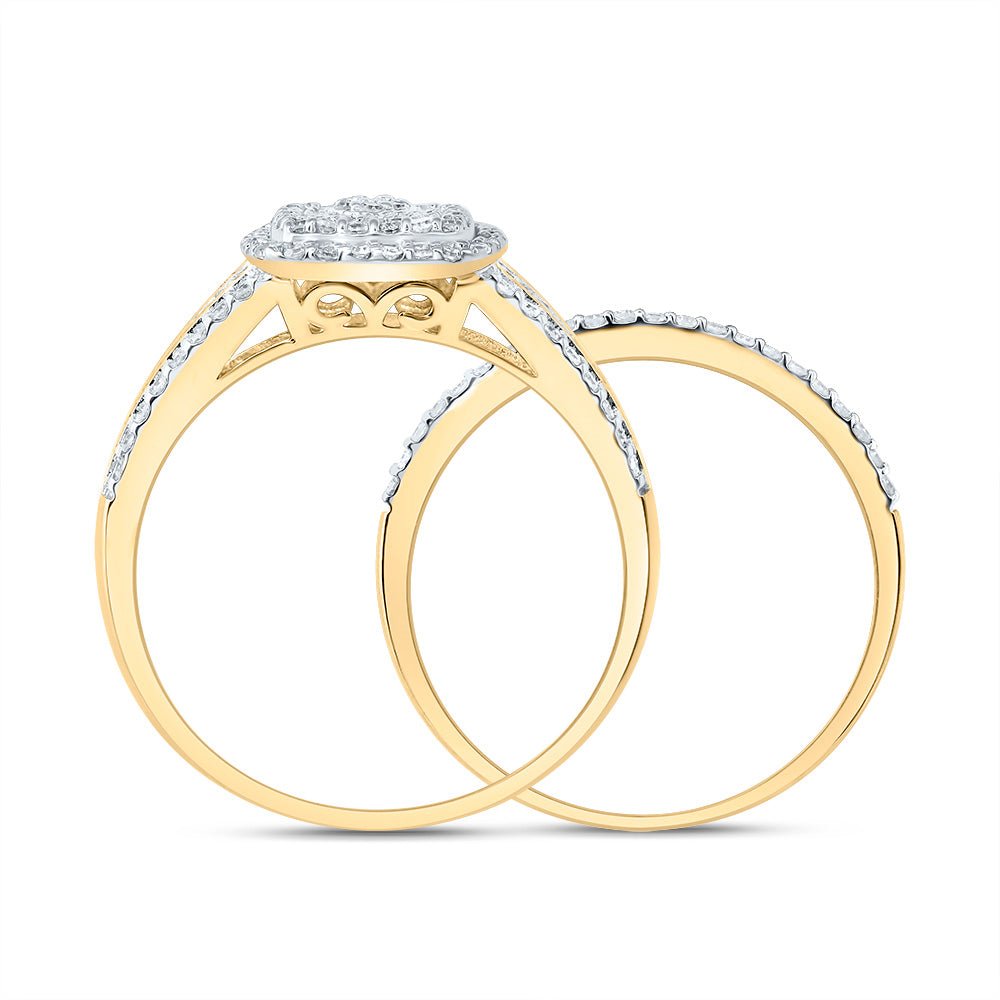 10K Yellow Gold Diamond Cushion Double Halo Bridal Set 1/2 Cttw - Splendid Jewellery