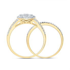 10K Yellow Gold Diamond Cushion Double Halo Bridal Set 1/2 Cttw - Splendid Jewellery