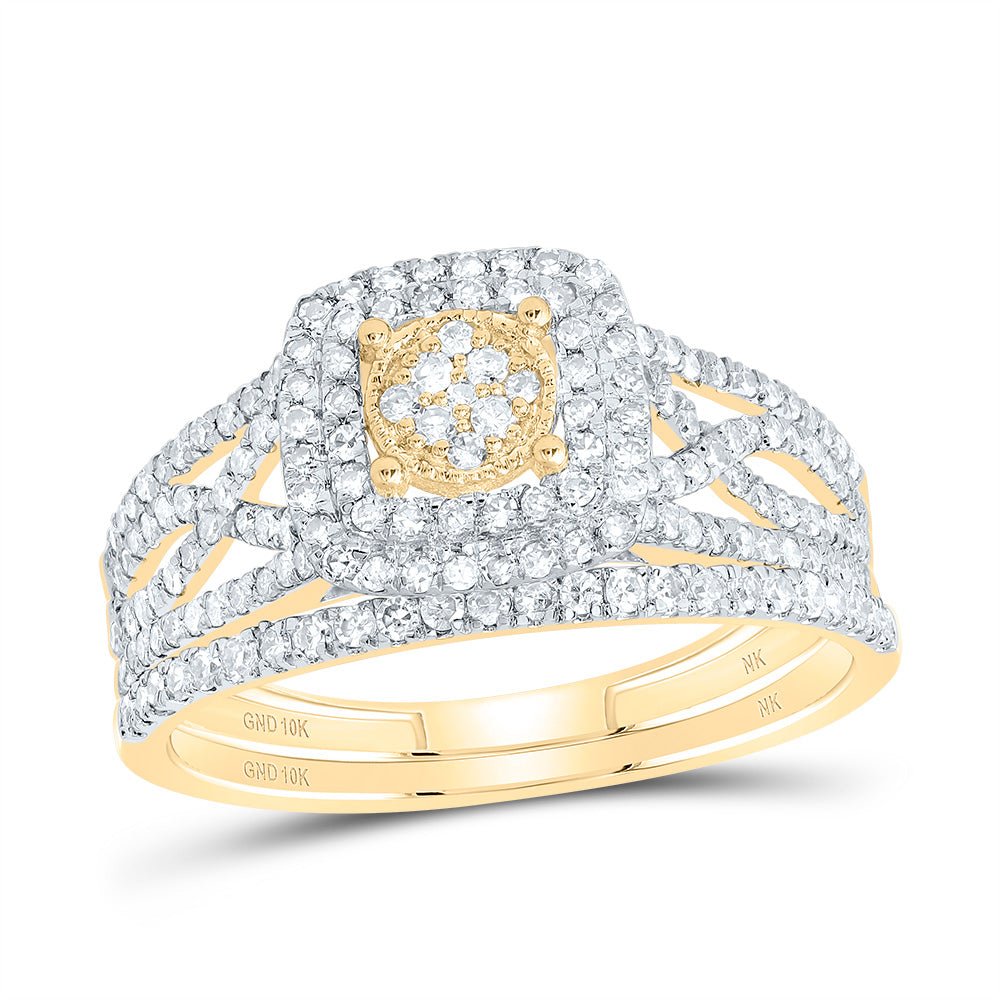 10K Yellow Gold Diamond Cushion Double Halo Bridal Set 5/8 Cttw - Splendid Jewellery