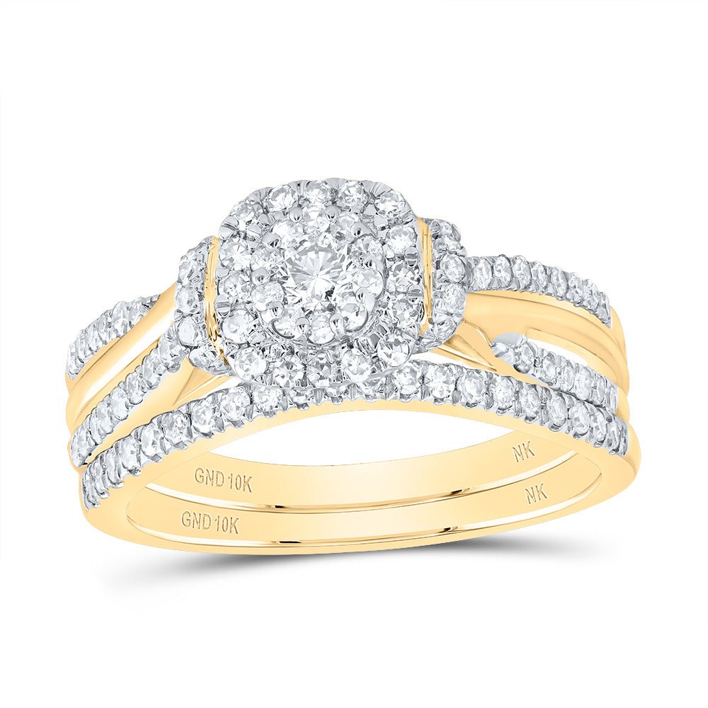 10K Yellow Gold Diamond Cushion Double Halo Bridal Set 5/8 Cttw - Splendid Jewellery