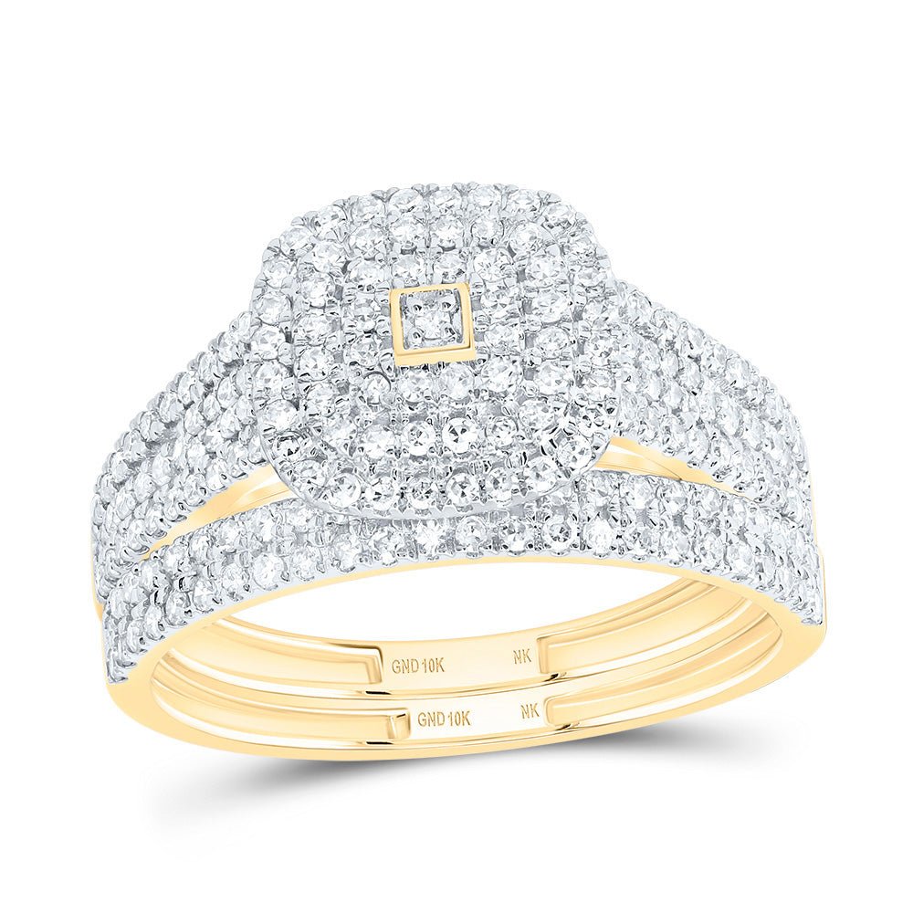 10K Yellow Gold Diamond Cushion Double Halo Bridal Set 5/8 Cttw - Splendid Jewellery