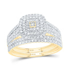 10K Yellow Gold Diamond Cushion Double Halo Bridal Set 5/8 Cttw - Splendid Jewellery