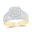 10K Yellow Gold Diamond Cushion Double Halo Bridal Set 5/8 Cttw - Splendid Jewellery