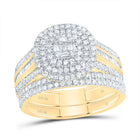 10K Yellow Gold Diamond Cushion Double Halo Bridal Set 7/8 Cttw - Splendid Jewellery