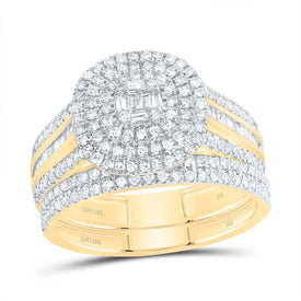 10K Yellow Gold Diamond Cushion Double Halo Bridal Set 7/8 Cttw - Splendid Jewellery