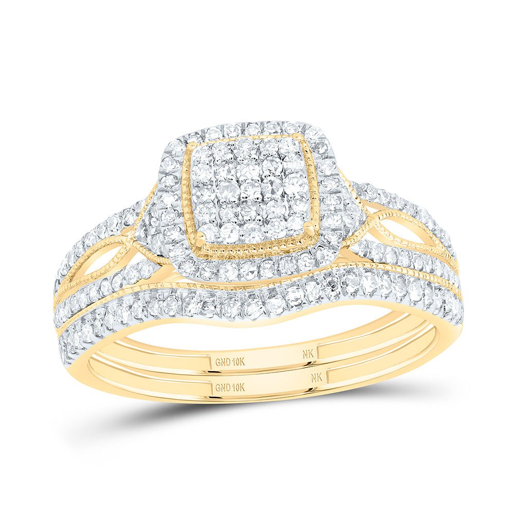 10K Yellow Gold Diamond Cushion Single Halo Bridal Set 1/2 Cttw - Splendid Jewellery