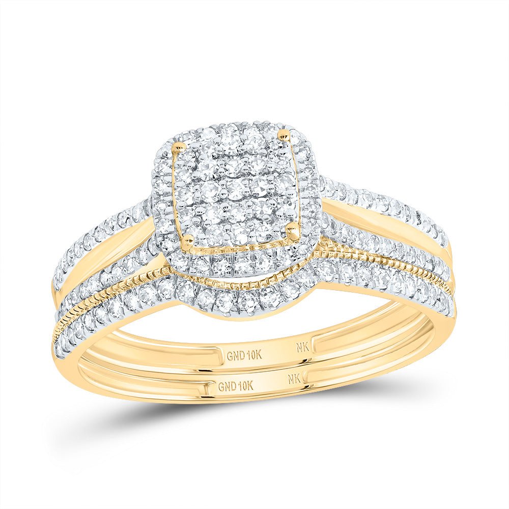 10K Yellow Gold Diamond Cushion Single Halo Bridal Set 1/2 Cttw - Splendid Jewellery