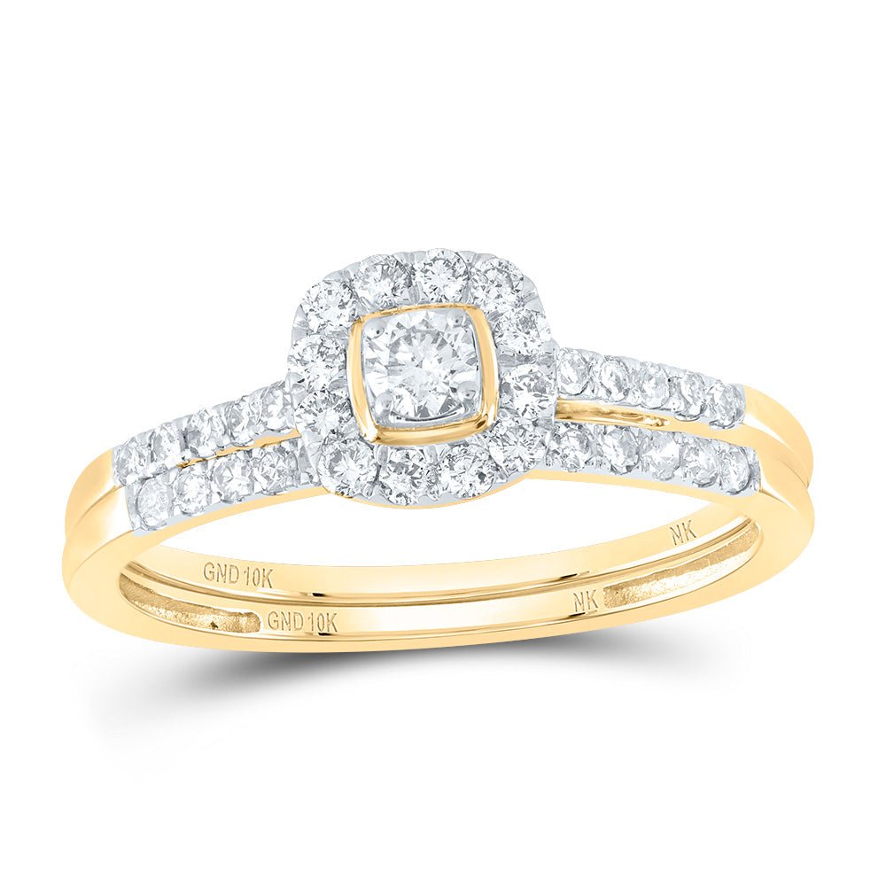 10K Yellow Gold Diamond Cushion Single Halo Bridal Set 1/2 Cttw - Splendid Jewellery