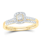 10K Yellow Gold Diamond Cushion Single Halo Bridal Set 1/2 Cttw - Splendid Jewellery