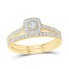 10K Yellow Gold Diamond Cushion Single Halo Bridal Set 1/3 Cttw - Splendid Jewellery