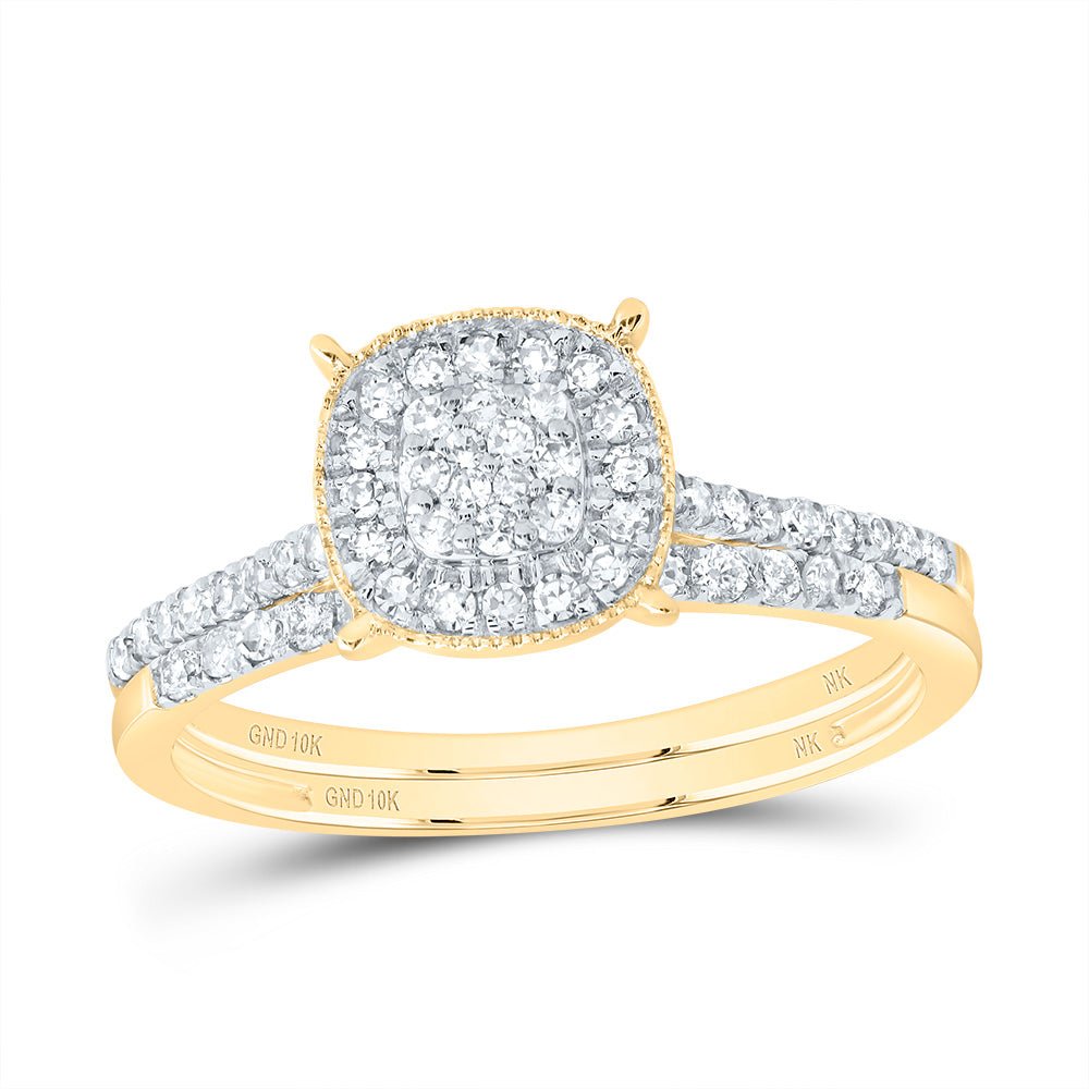 10K Yellow Gold Diamond Cushion Single Halo Bridal Set 3/8 Cttw - Splendid Jewellery