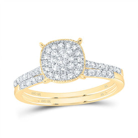 10K Yellow Gold Diamond Cushion Single Halo Bridal Set 3/8 Cttw - Splendid Jewellery