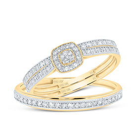 10K Yellow Gold Diamond Cushion Trio Ring Set 1/2 Cttw - Splendid Jewellery