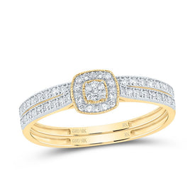 10K Yellow Gold Diamond Cushion Trio Ring Set 1/2 Cttw - Splendid Jewellery