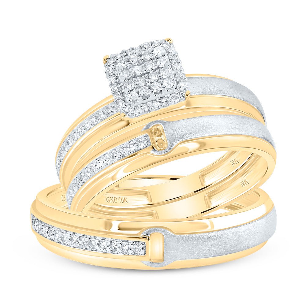 10K Yellow Gold Diamond Cushion Trio Ring Set 1/4 Cttw - Splendid Jewellery