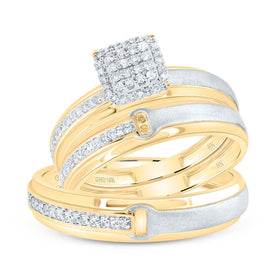 10K Yellow Gold Diamond Cushion Trio Ring Set 1/4 Cttw - Splendid Jewellery