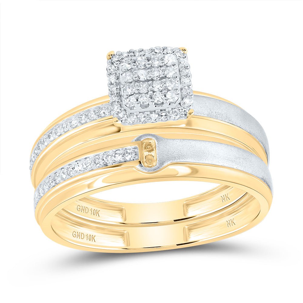 10K Yellow Gold Diamond Cushion Trio Ring Set 1/4 Cttw - Splendid Jewellery