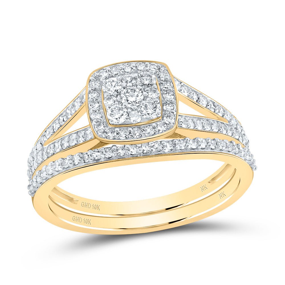 10K Yellow Gold Diamond Cushion Trio Ring Set 3/4 Cttw - Splendid Jewellery