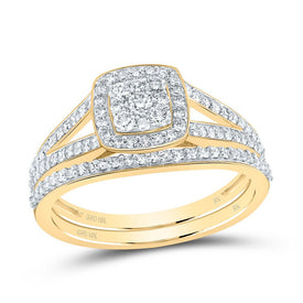 10K Yellow Gold Diamond Cushion Trio Ring Set 3/4 Cttw - Splendid Jewellery