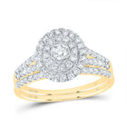 10K Yellow Gold Diamond Double Halo Bridal Set 1 Cttw - Splendid Jewellery