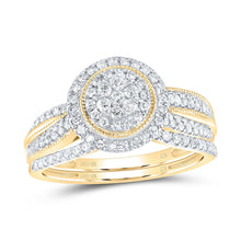Load image into Gallery viewer, 10K Yellow Gold Diamond Double Halo Bridal Set 1/2 Cttw - Splendid Jewellery