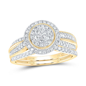 10K Yellow Gold Diamond Double Halo Bridal Set 1/2 Cttw - Splendid Jewellery