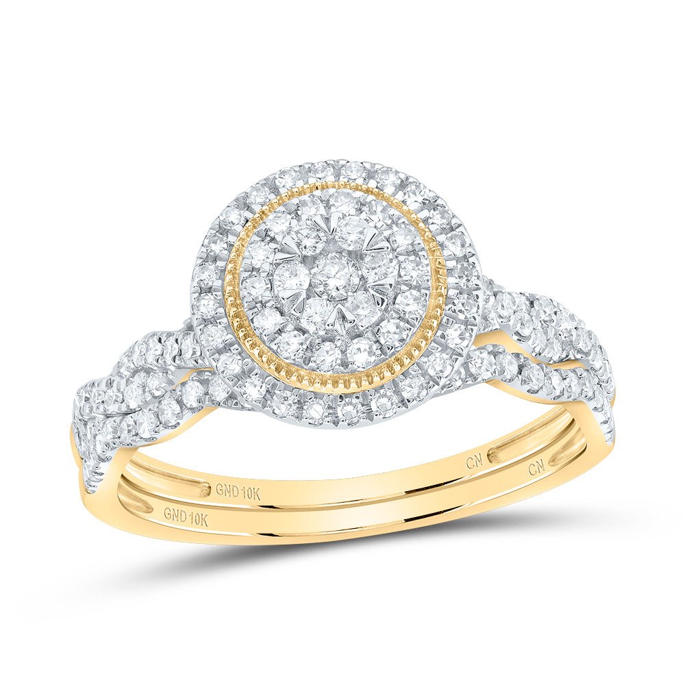 10K Yellow Gold Diamond Double Halo Bridal Set 1/2 Cttw - Splendid Jewellery