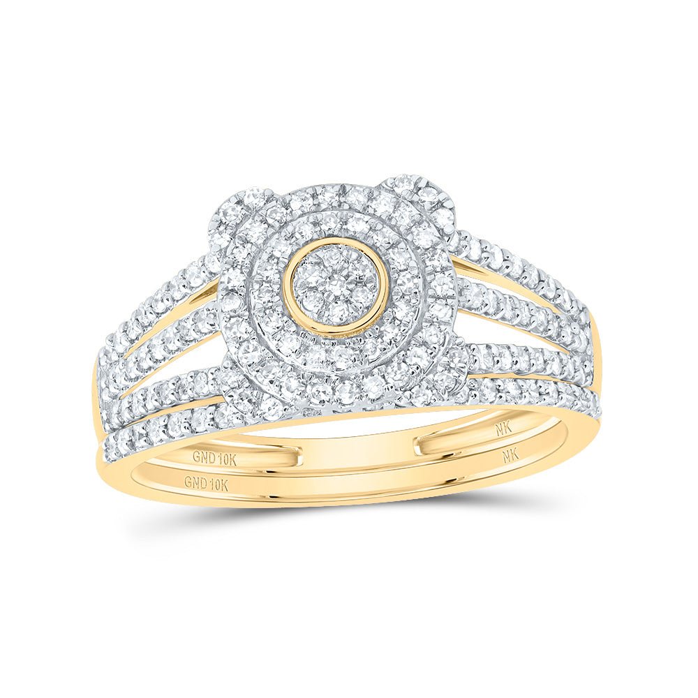 10K Yellow Gold Diamond Double Halo Bridal Set 1/2 Cttw - Splendid Jewellery