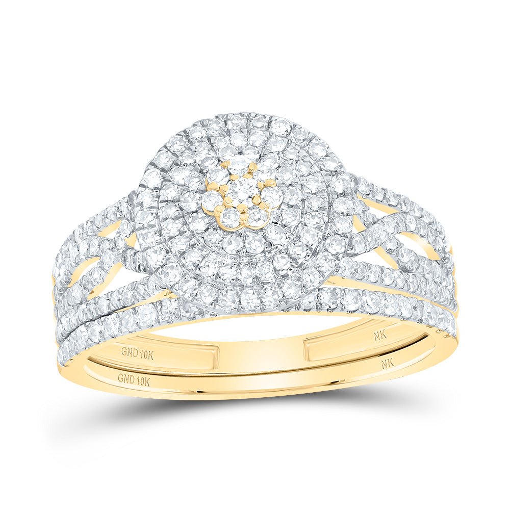 10K Yellow Gold Diamond Double Halo Bridal Set 3/4 Cttw - Splendid Jewellery