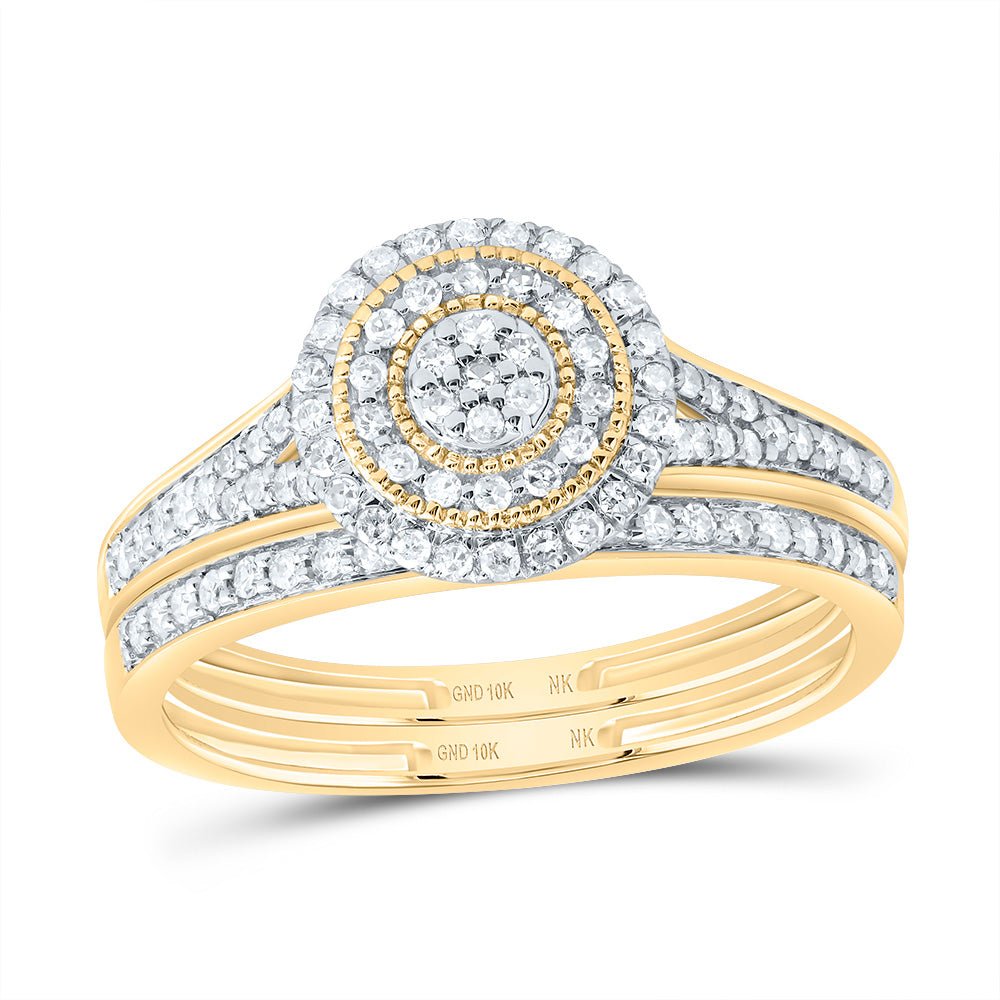 10K Yellow Gold Diamond Double Halo Bridal Set 3/8 Cttw - Splendid Jewellery