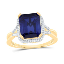 Load image into Gallery viewer, 10K Yellow Gold Diamond Emerald Blue Sapphire Synthetic Ring 1/6 Cttw - Splendid Jewellery