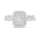 10K Yellow Gold Diamond Emerald Double Halo Bridal Set 1/2 Cttw - Splendid Jewellery
