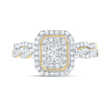 Load image into Gallery viewer, 10K Yellow Gold Diamond Emerald Double Halo Bridal Set 1/2 Cttw - Splendid Jewellery