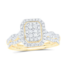 Load image into Gallery viewer, 10K Yellow Gold Diamond Emerald Double Halo Bridal Set 1/2 Cttw - Splendid Jewellery