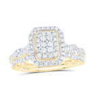 10K Yellow Gold Diamond Emerald Double Halo Bridal Set 1/2 Cttw - Splendid Jewellery