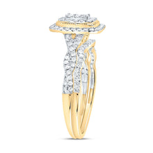 Load image into Gallery viewer, 10K Yellow Gold Diamond Emerald Double Halo Bridal Set 1/2 Cttw - Splendid Jewellery