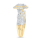 10K Yellow Gold Diamond Emerald Double Halo Bridal Set 1/2 Cttw - Splendid Jewellery