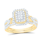10K Yellow Gold Diamond Emerald Double Halo Bridal Set 1/2 Cttw - Splendid Jewellery